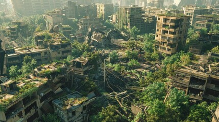 Poster - A cityscape featuring numerous buildings and trees amidst urban development