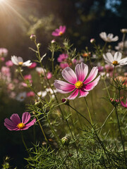 Wall Mural - Cosmos flowers blooming in garden