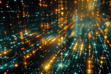Aufkleber - A dark room filled with yellow and blue lights, suitable for use in interior design or photography settings