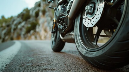 Wall Mural - A motorbike taken off the highway, parked alongside the road