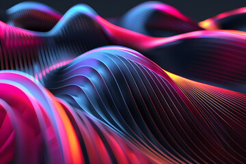 Wall Mural - Technology background. Black waves with pink and orange hues resemble movement or flow of big data.