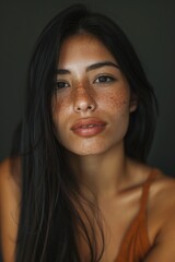 Poster - A woman with dark hair and a red nose. She is wearing a yellow tank top. The image has a mood of confidence and boldness