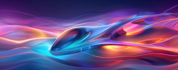 Wall Mural - futuristic travel, airplane neon accents, detailed tech design, high resolution.