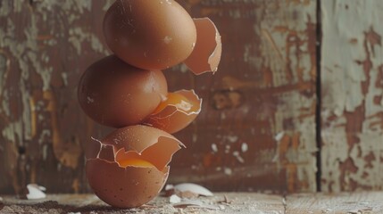 Poster - Eggs arranged on a wooden surface, suitable for use in food or design-related concepts