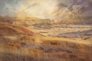 Aufkleber - A serene desert landscape with mountains in the distance