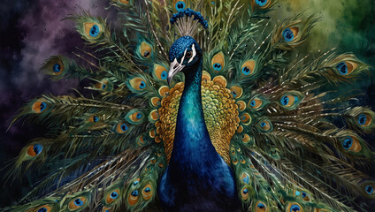 beautiful peacock in tranquil forest nature landscape wallpaper background backdrop design