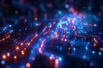 Poster - A binary background with dark blue and touches of neon highlights creating a technological and futuristic aesthetic