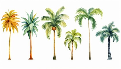 Wall Mural - watercolor style illustration of tropical palm tree, collection set isolated on white background