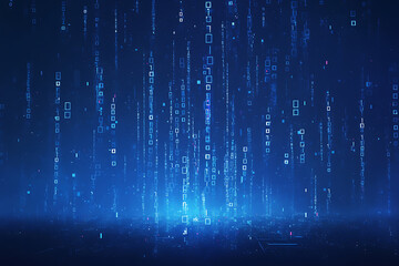 Poster - A binary background with dark blue and touches of neon highlights creating a technological and futuristic aesthetic