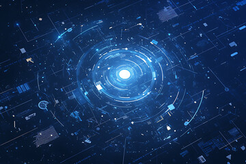 Poster - A binary background with dark blue and touches of neon highlights creating a technological and futuristic aesthetic