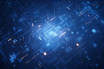 Poster - A binary background with dark blue and touches of neon highlights creating a technological and futuristic aesthetic