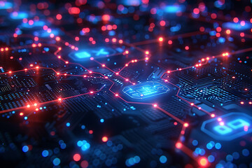 Poster - A binary background with dark blue and touches of neon highlights creating a technological and futuristic aesthetic
