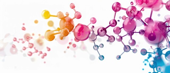 Poster - Colorful Molecular Structure on White Background. Generative ai.