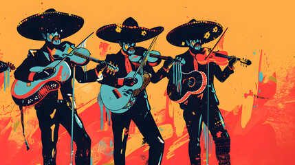 mariachi band with palestine colors minimal illustration