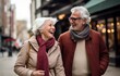 © QuietWord - Happy senior couple talking walking on street