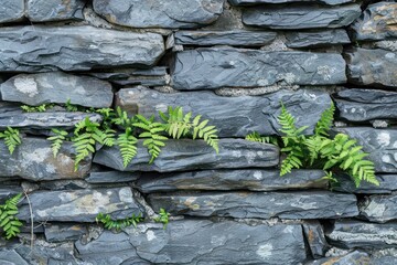 stone wall with green leaves