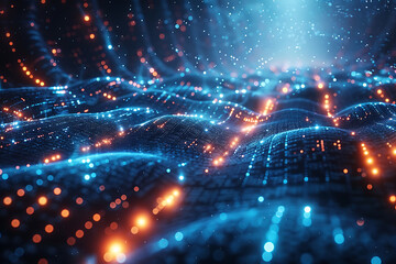 Poster - A binary background with dark blue and touches of neon highlights creating a technological and futuristic aesthetic