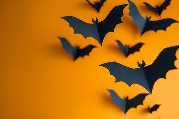 Wall Mural - halloween and decoration concept - paper bats flying