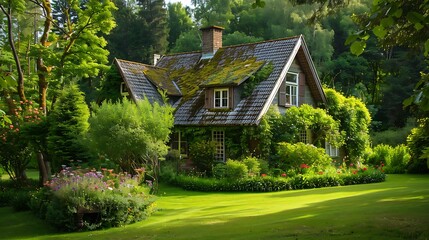 Wall Mural - A beautiful cottage in middle of nature