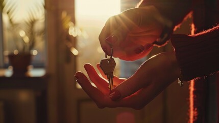 Poster - A person holds a key in their hand, suitable for use as a symbol or icon