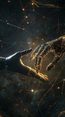 Aufkleber - Robotic hands reaching out with digital connections, symbolizing technology and human connection. Ideal for futuristic and AI themes.