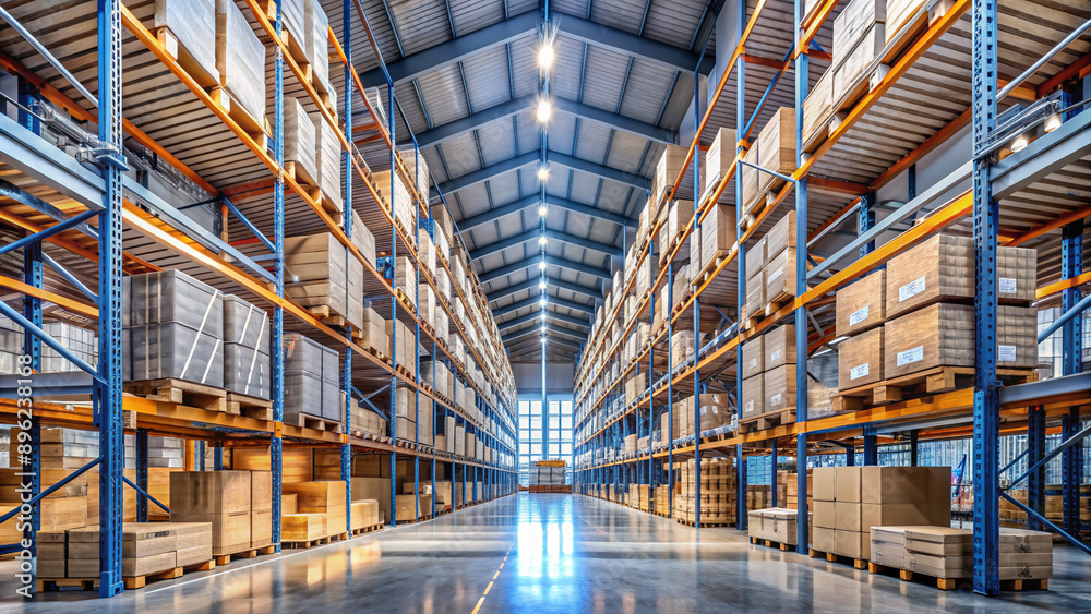 Racks of boxes and shelves filled with inventory stretch towards the ...