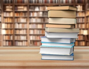 Wall Mural - stack of reading books at library background