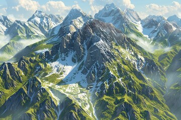 Aufkleber - Aerial view of a mountain range from a plane window, showing valleys and peaks