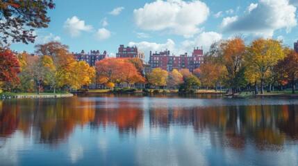 Poster - A serene lake scene surrounded by lush green trees