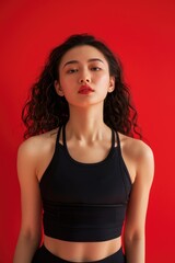 Poster - Fitness model posing in a sports bra, perfect for fitness and health related content