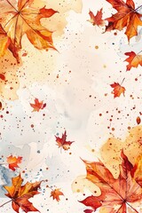 Poster - Watercolor painting of autumn leaves on a white background