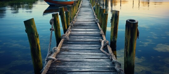 Wall Mural - Wooden bridge boat dock leaning