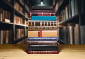 Wall Mural - stack of reading books at library background