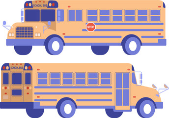 School bus flat color illustration. Yellow vehicle isolated on white background.