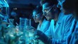 © Withun - A team of scientists work in a laboratory, conducting research and experiments. The lab is brightly lit with blue light, creating a sense of focus and intensity.