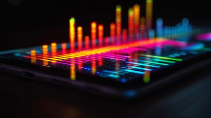 Poster - A bar graph with data points highlighted in different colors, displayed on a digital tablet.