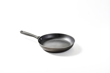 Black frying pan on white background