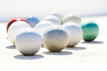 Poster - White and Blue Balls on a White Surface