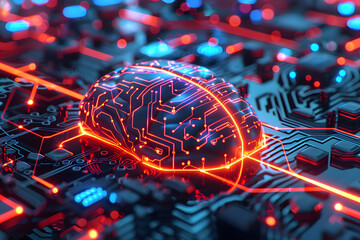 Poster - neural circuit and electronic cyber brain in a quantum computing system, concept of artificial intel