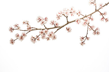 Wall Mural - Branch of Pink Blossoms Against a White Background