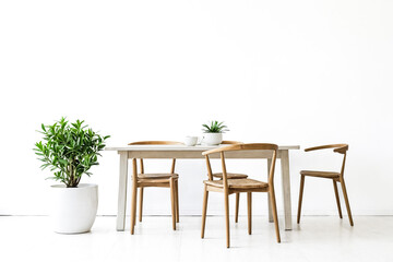 Sticker - Minimalist Dining Room with Wooden Table and Chairs