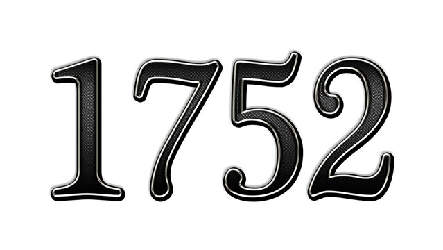 black metal 3d design of number 1752 on white background.