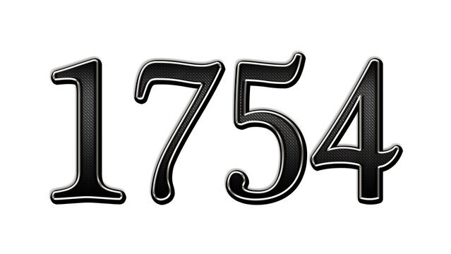 black metal 3d design of number 1754 on white background.