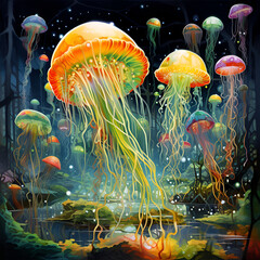 Canvas Print - jelly fish in water