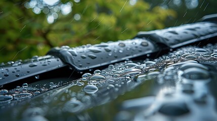 Poster - Close-up of raindrops on aluminum gutter and house roof. Generative AI.