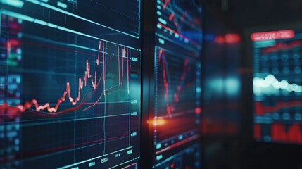Poster - A digital screen displaying a line graph with fluctuating stock market data.