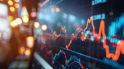 Poster - A digital screen displaying a line graph with fluctuating stock market data.