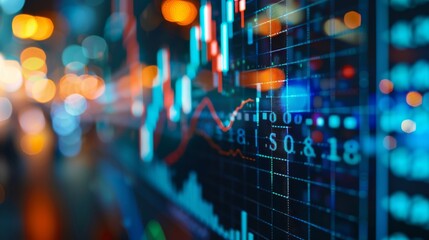 Poster - A digital screen displaying a live stock market graph with fluctuating prices and trends.