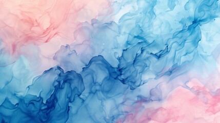 Wall Mural - Abstract watercolor painting with fluid blue and pink hues blending together seamlessly