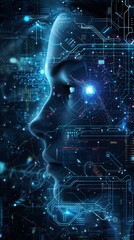 Aufkleber - Human face with glowing network lines and digital elements. Concept of AI and technology.